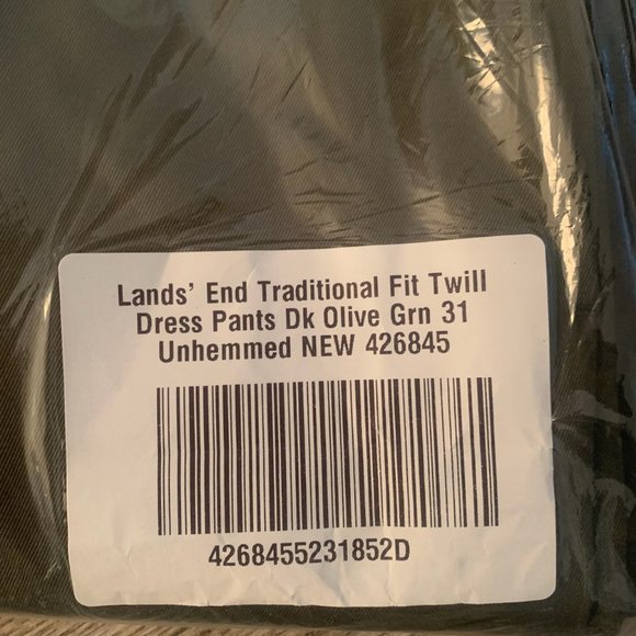 NWT LANDS' END TRADITIONAL FIT NO IRON TWILL DRESS PANTS DARK OLIVE GREEN 31 - Picture 9 of 9